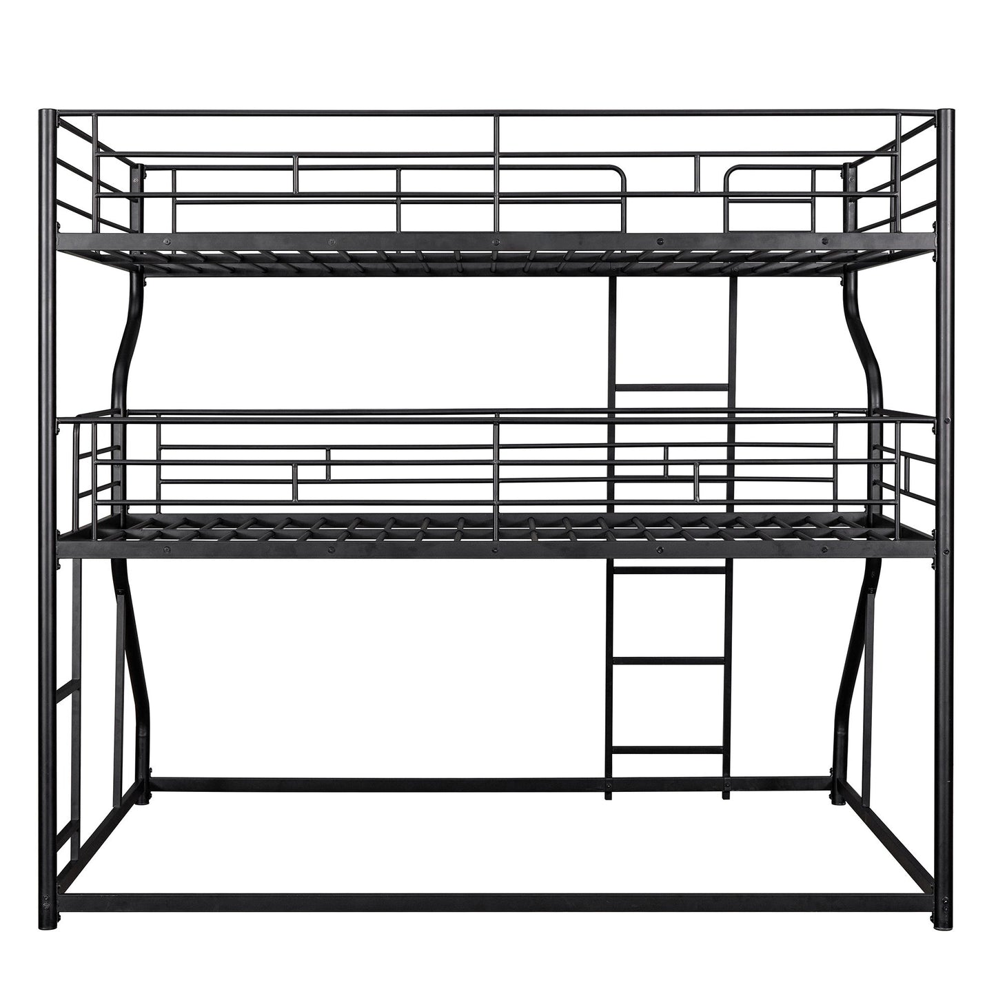 Industrial Triple Bunk Bed With Dual Ladders Frame, Space Saving Design