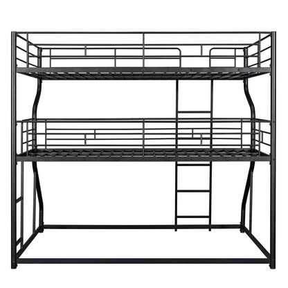 Industrial Triple Bunk Bed With Dual Ladders Frame, Space Saving Design