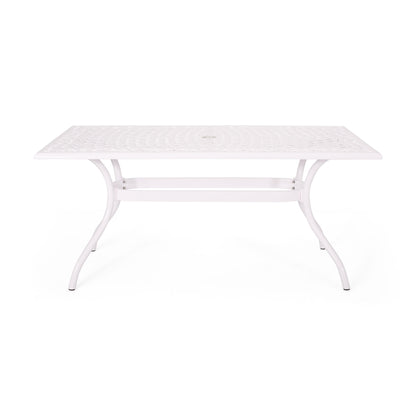 Celestine - Outdoor Cast Aluminum Dining Table With Floral Lattice Design And Umbrella Holder