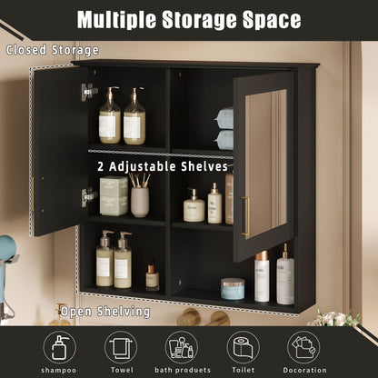 2 In 1 Wall-Mounted Mirror Cabinet With Adjustable Shelves, Soft-Close Doors, High-Definition Mirror & Storage