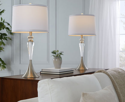 Ashland - Contemporary Crystal Table Lamp (Set of 2) - Clear Crystal / Nickel / White