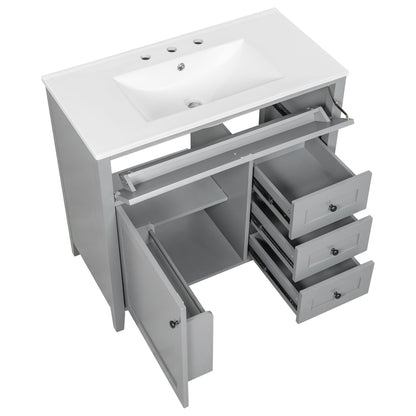 Bathroom Vanity With Sink, Cabinet With 3 Drawers And Adjustable Shelf