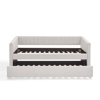 Upholstered Daybed With Trundle With Vertical Stripes
