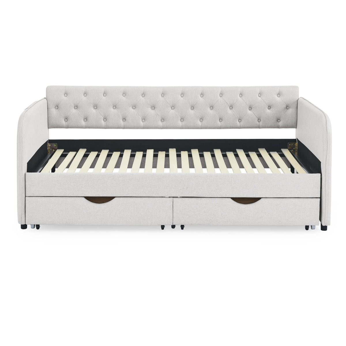 Daybed With Trundle And Storage Drawers, Flat Arms With Pocket