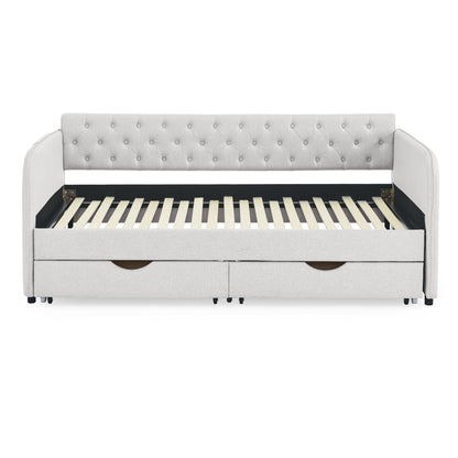 Daybed With Trundle And Storage Drawers, Flat Arms With Pocket