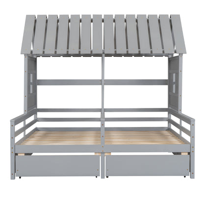 House Platform Beds With 2 Drawers, Side By Side Design
