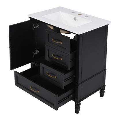 30" Bathroom Vanity With Sink, 3 Drawers, Adjustable Feet