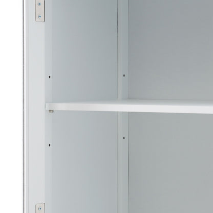 Tall Bathroom Storage Cabinet With Glass Doors, Free-Standing, Two Drawers, And Adjustable Shelves, Board, Painted Perfect For Displaying Your Favorite Items