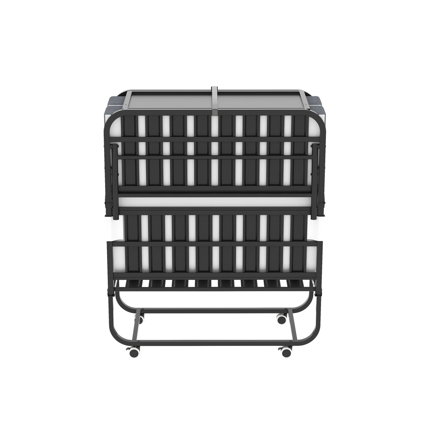 Twin Adjustable Headboard Folding Bed With Memory Foam Mattress, Heavy-Duty Frame Cot For Tall People, Portable Guest On Wheels - Black