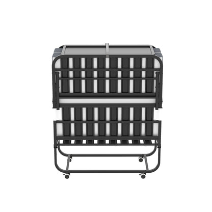 Twin Adjustable Headboard Folding Bed With Memory Foam Mattress, Heavy-Duty Frame Cot For Tall People, Portable Guest On Wheels - Black