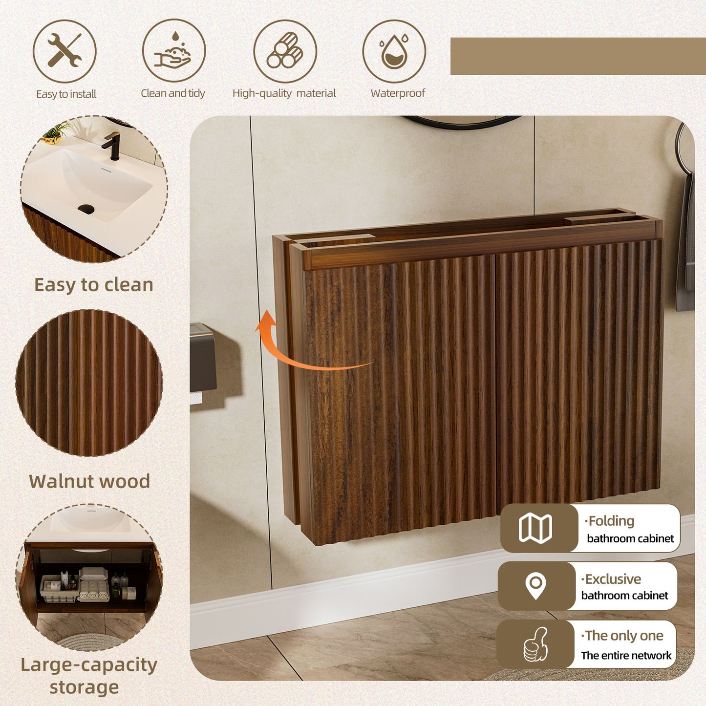 Folding Wall Cabinet With Creamic Sink