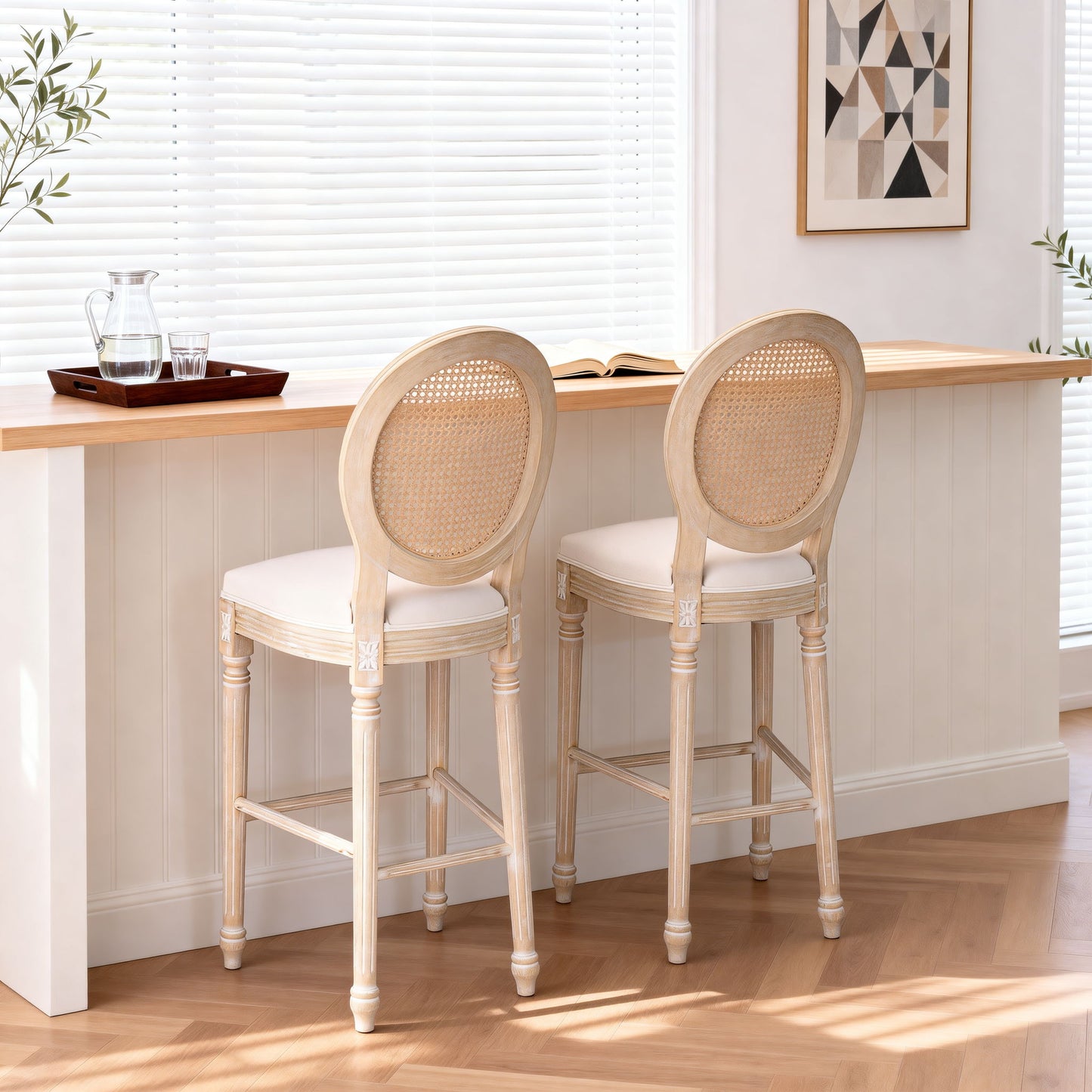 French Country Bar Chairs With Round Back (Set of 2)