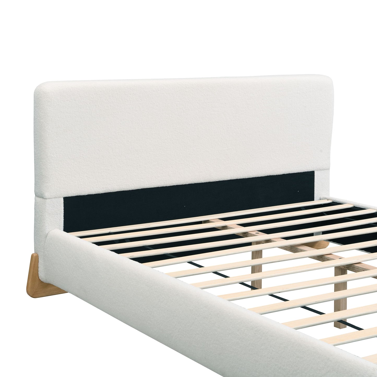 Elegant Boucle Upholstered Bed With Solid Wood Feet
