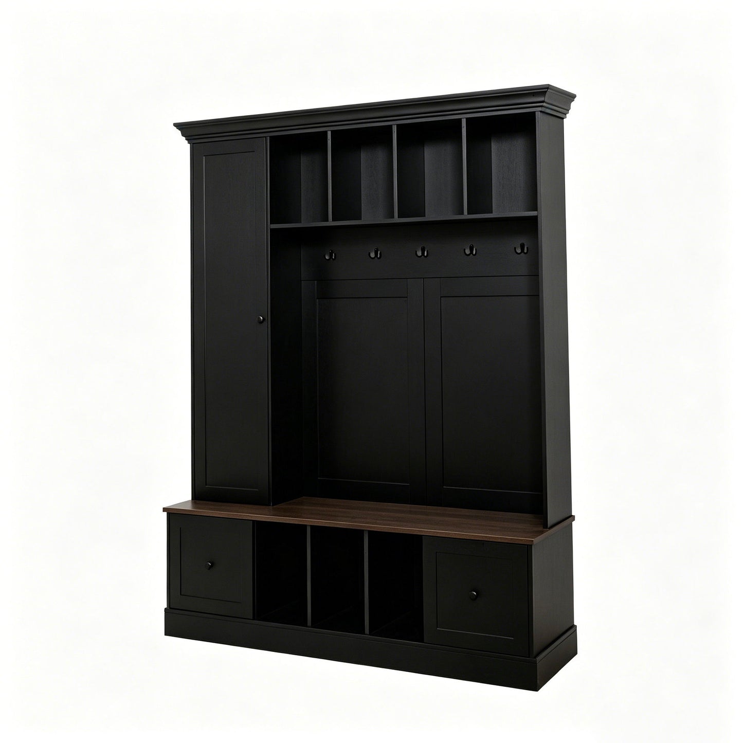 Hall Tree With Shoe Storage Bench, Entryway Coat Rack With 5 Hooks