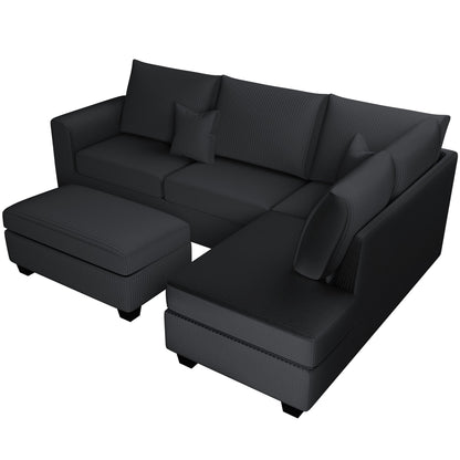 Modern Style Sectional Set With USB Port, Storage Ottoman