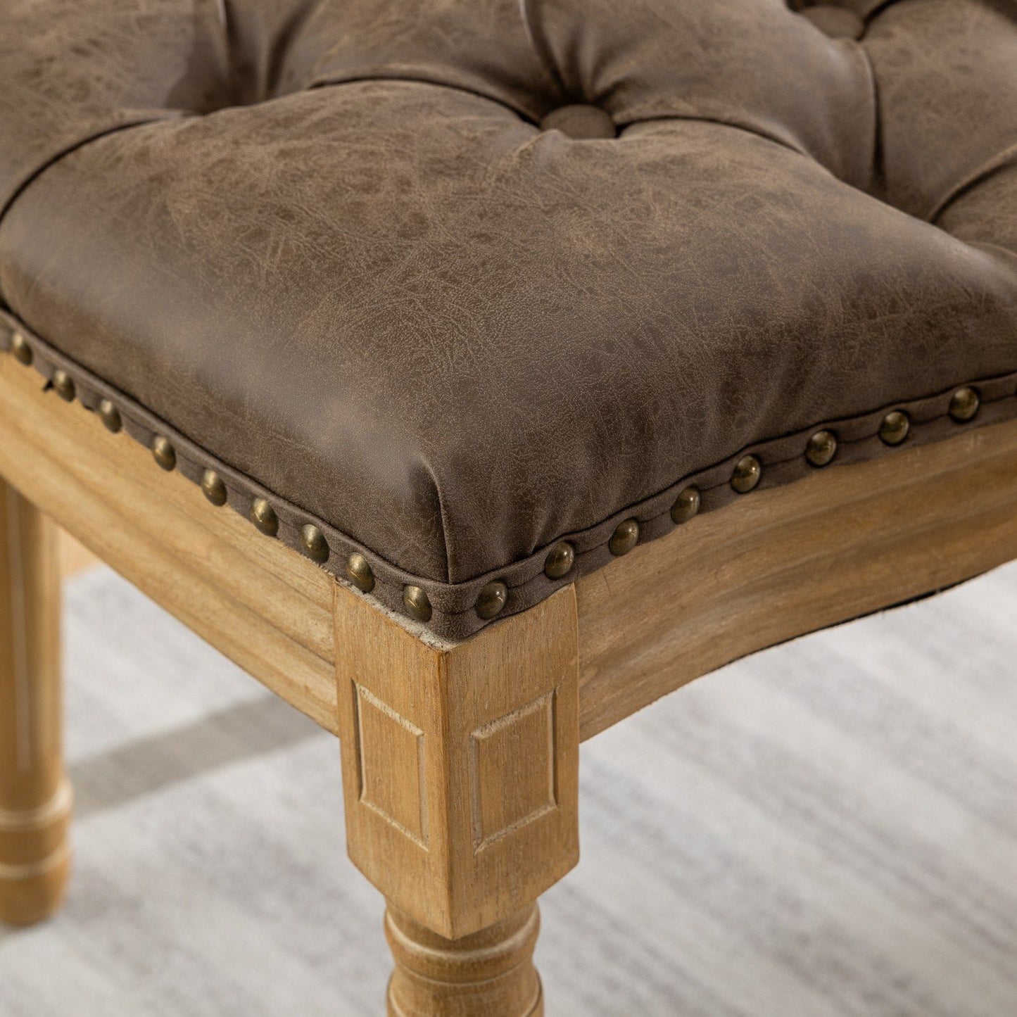French Style Solid Wood Frame Antique Painting, Hand-Pulled Buckle Decoration Artificial Dining Chair With Nailhead Trim, Wood Legs