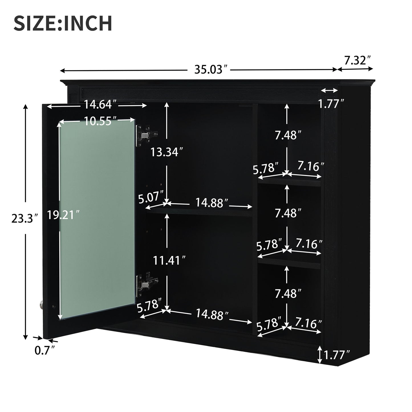 Bathroom Vanity With Mirror Cabinet, Single Sink With 2 Soft Closing Doors And 4 Drawers