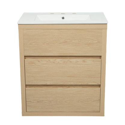 Freestanding Bathroom Vanity With Ceramic Sink, 2 Full Extension Drawers