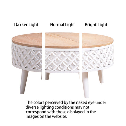 Round Coffee Table With Storage - White / Light Oak