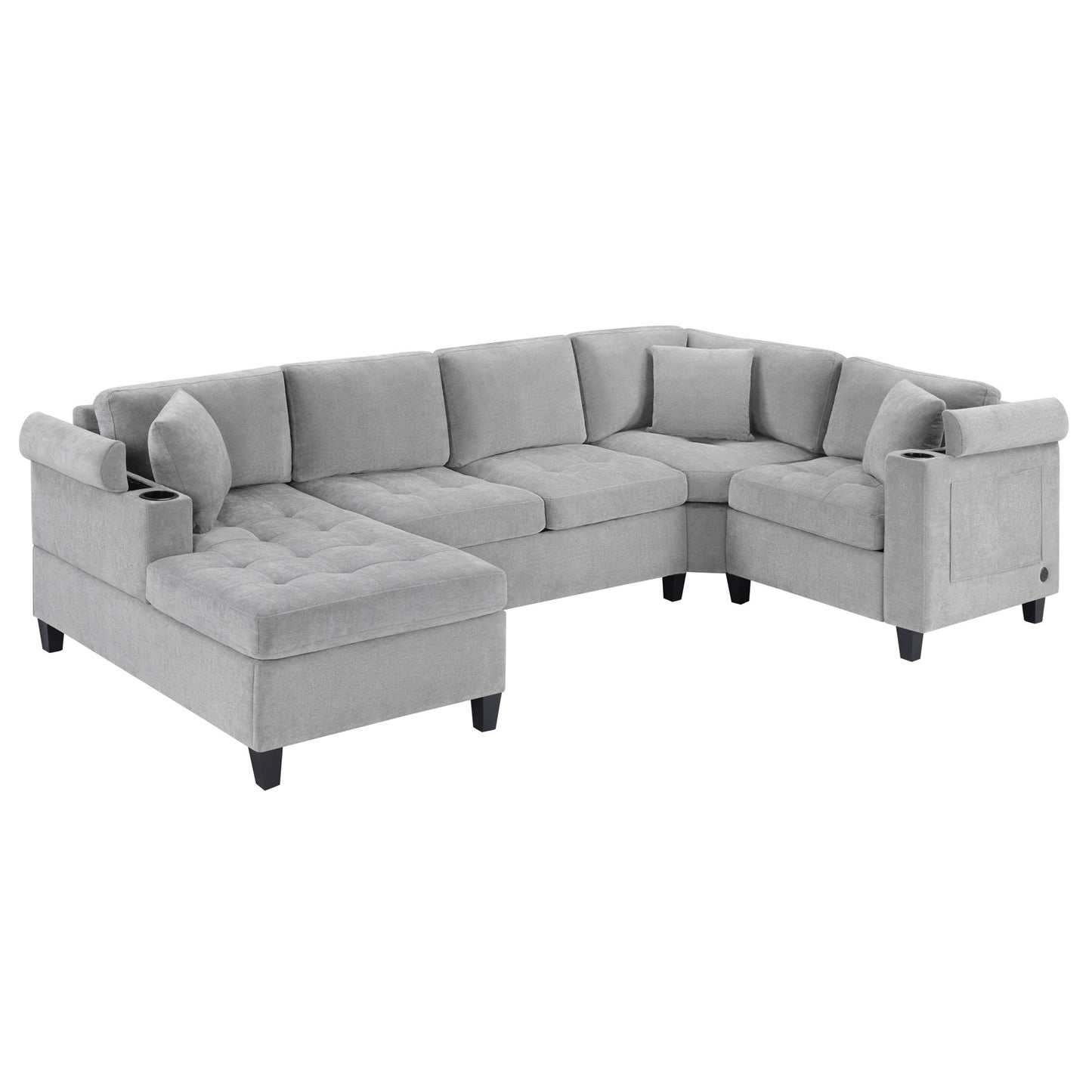 U Shaped Sectional Sofa, Corner Living Room Couch With Built In Cup Holders, Storage, USB Ports