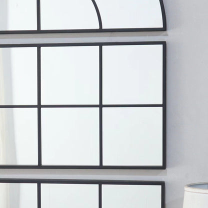 Large Arched Wall Mirror With 3 Separate Sections - Black
