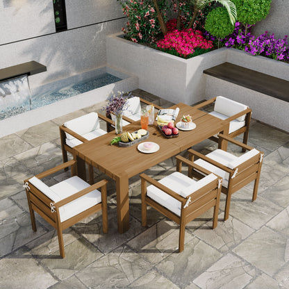 Rustic Patio Dining Set For 6 With Removable Cushions