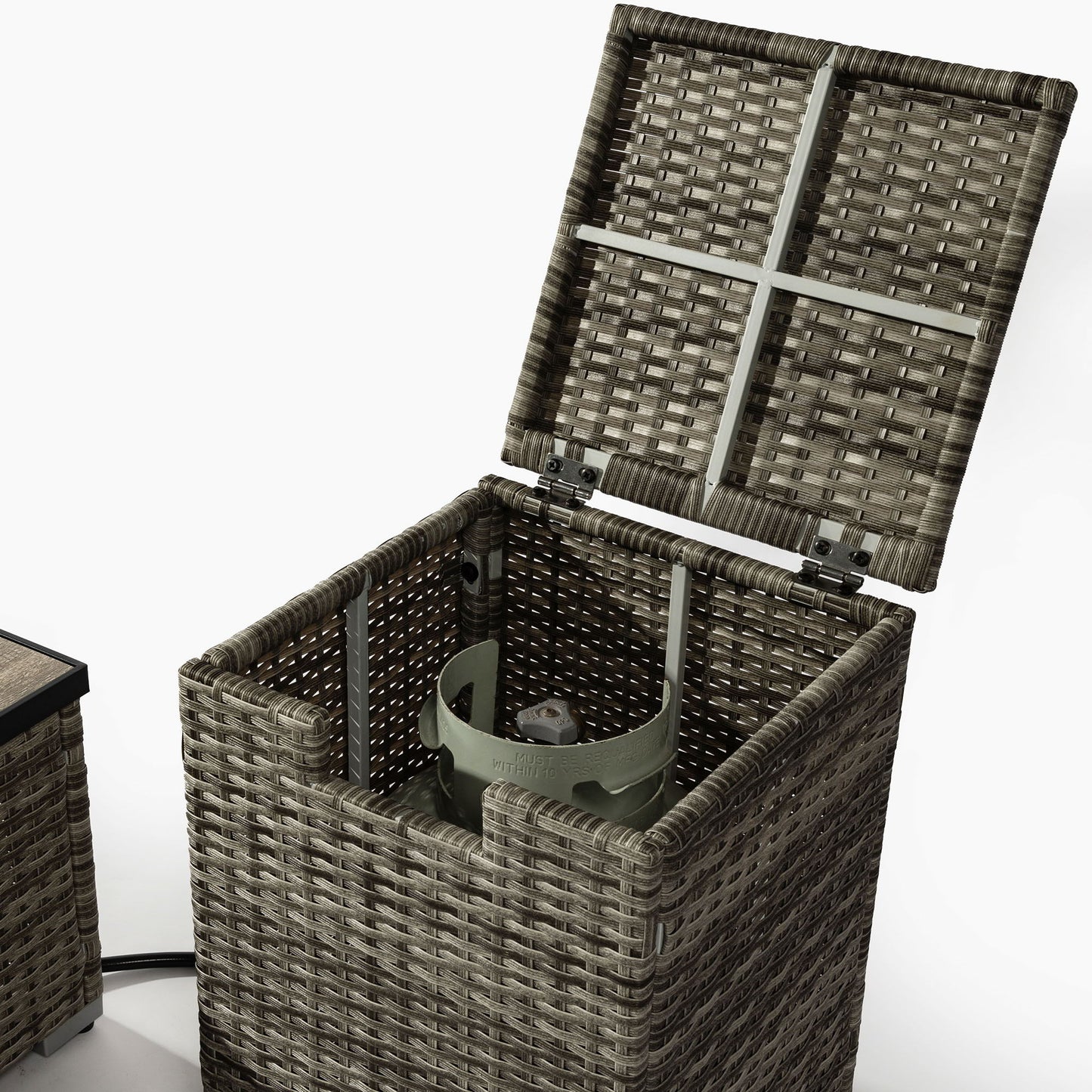 32" Propane Gas Fire Pit Table With Propane Tank Cover, 50000 Btu Rectangular Steel Fire Pit With Beautiful Wicker Base