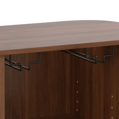 Fluted Wine Bar Cabinet With 8 Grid Wine Rack, 5 Level Adjustable Shelves, 2 Glass Holders