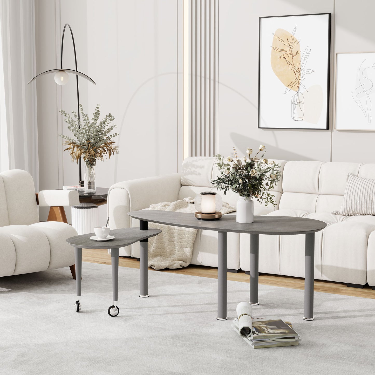 Rotatable Cocktail Table With Solid Legs, 360 Degree Rotating