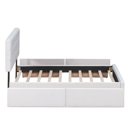 Upholstered Platform Bed With Classic Headboard And Drawers, No Box Spring Needed