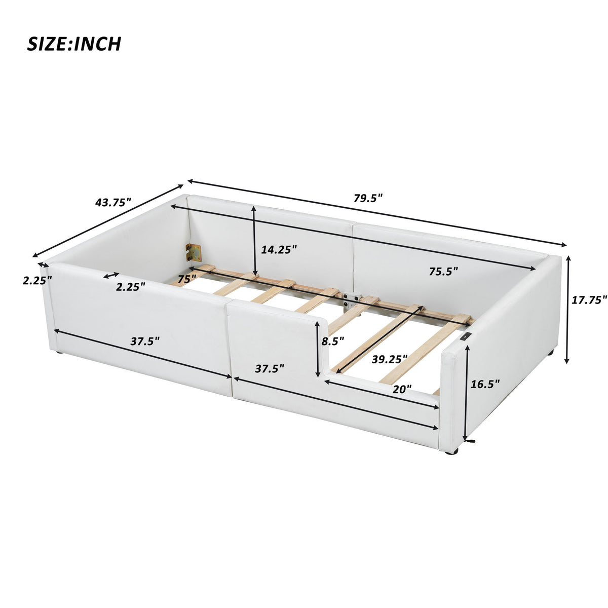 Platform Bed With Guardrail And Charging Station