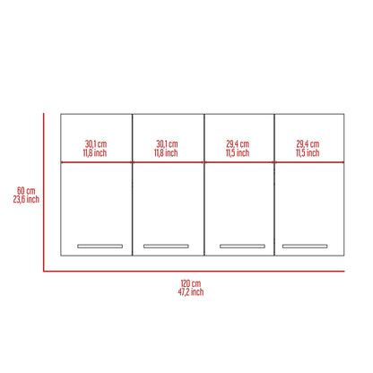 Wall Cabinet Four Doors, With Two Internal Shelves And Internal Plate And Glass Organizer - White
