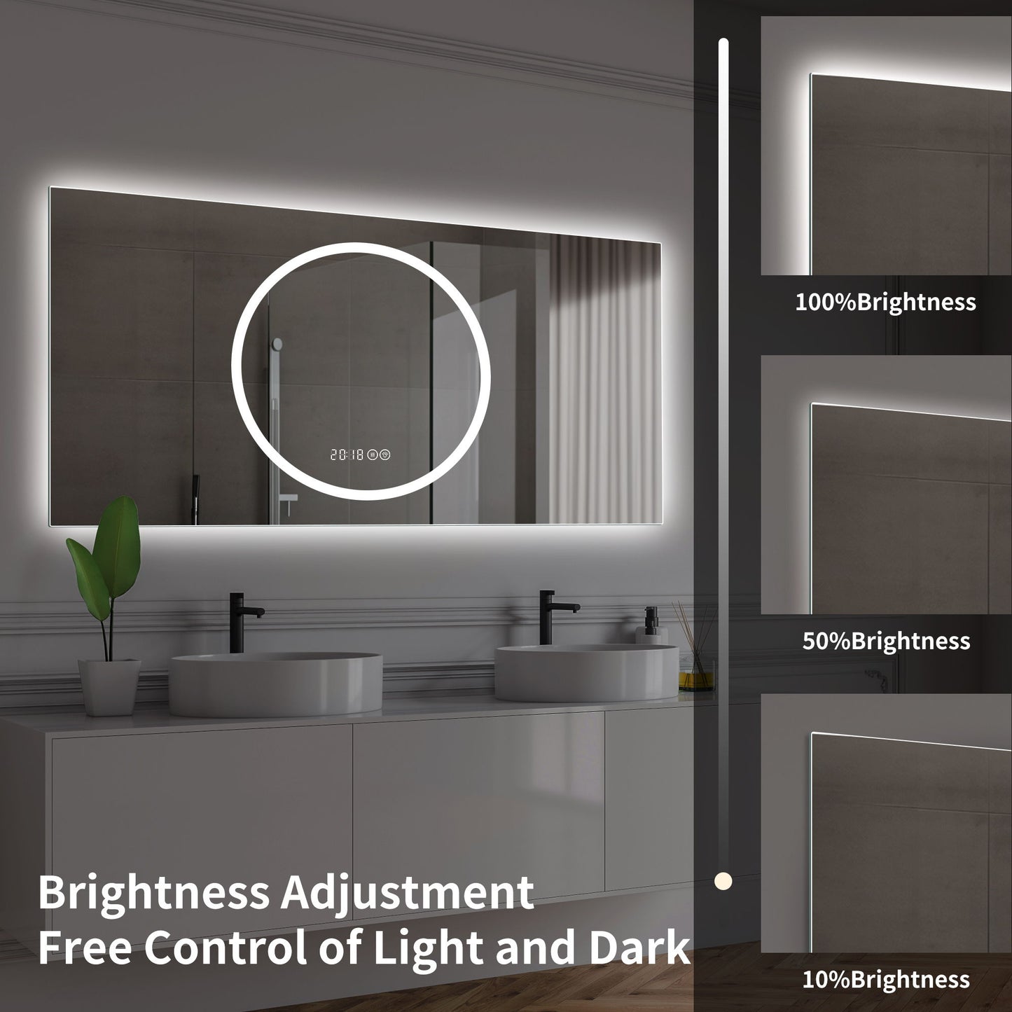 LED Vanity Mirror With Anti Fog & Dimmable Lights, Wall-Mounted - Antique Silver