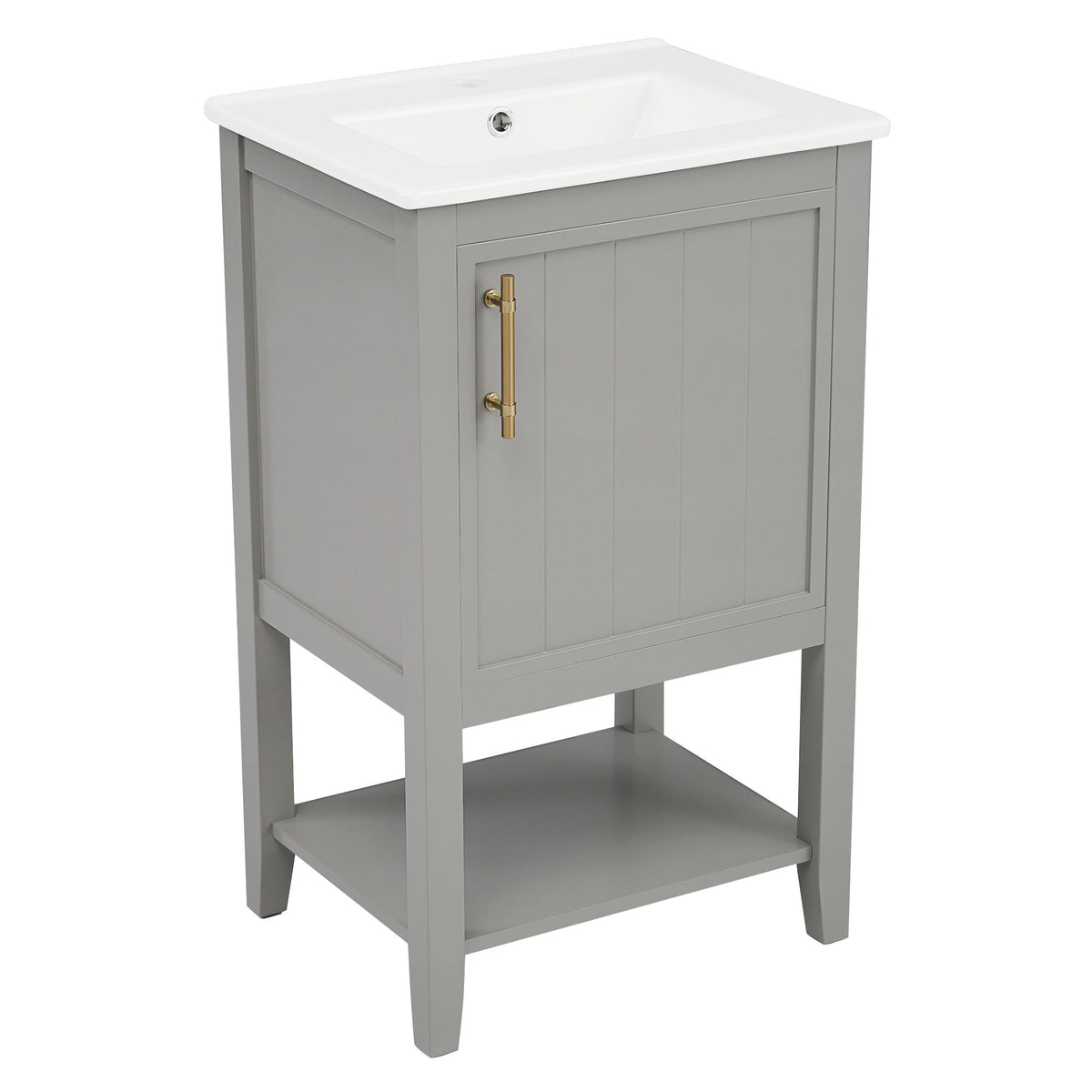 Modern Bathroom Vanity With Sink, Soft-Closing Door And Open Shelf