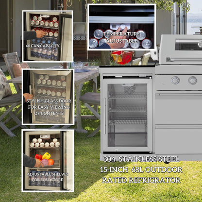 6 Burner 85, 000 Btu Deluxe Gas Outdoor Kitchen Island Grill With Wine Cooler Refrigerator, Rotisserie, Storage Cabinets & Drawers - Silver