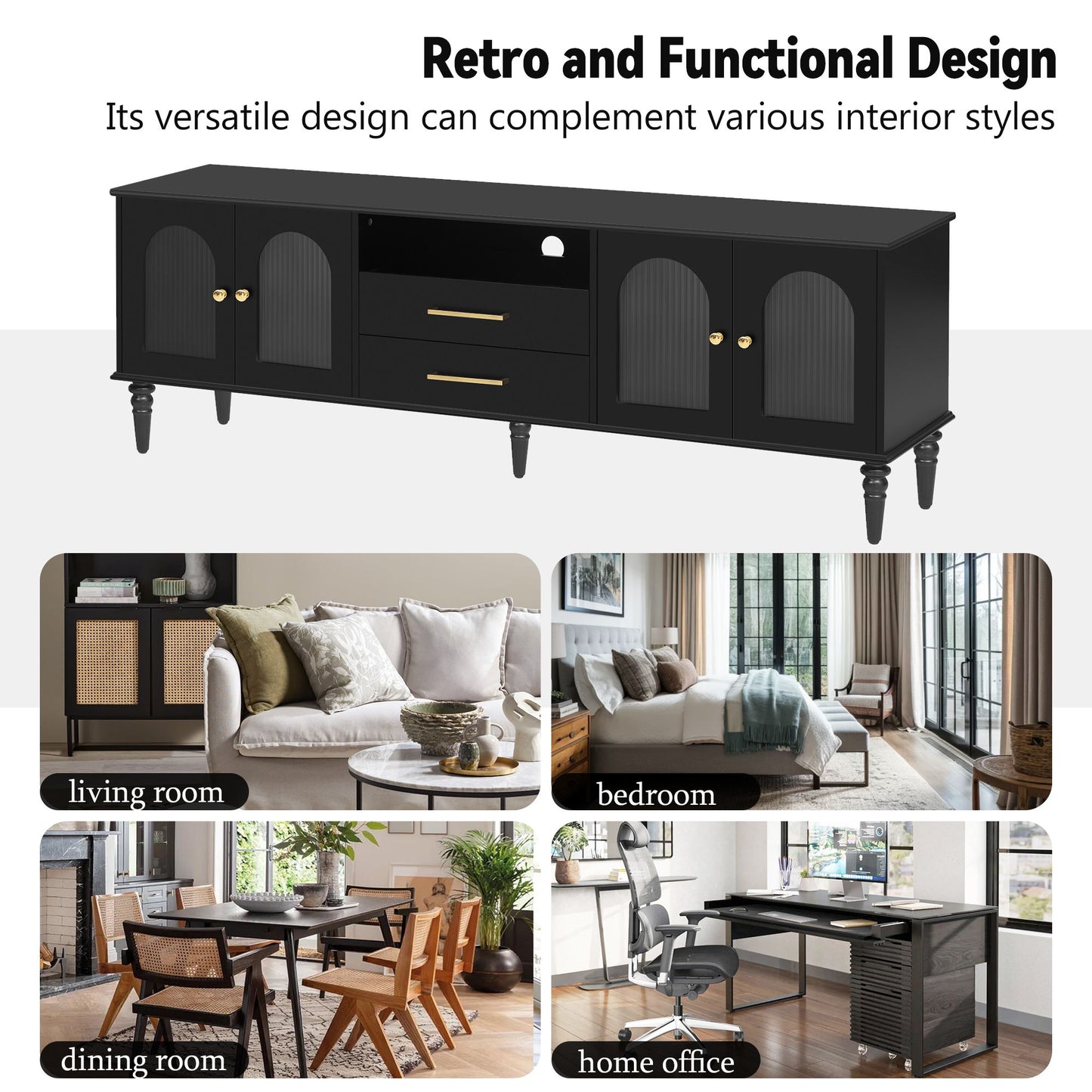 TV Stand For TVs Up To 75", Entertainment Center Media Console For Living Room - Black