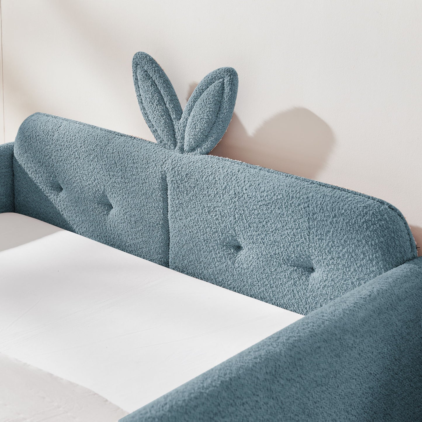 Cute Rabbit Ear Upholstered Platform Bed Frame With Safety Rail