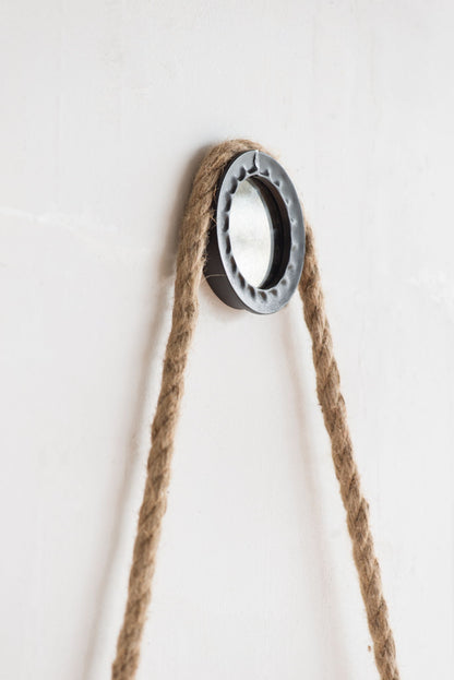 Handsome Cleveland Mirror With Rope Strap Contemporary Design Circle Mirror With Round Metal Frame For Wall Decor