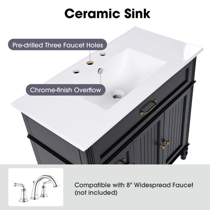 Bathroom Vanity With Sink, 2 Doors 2 Drawers, Freestanding Design