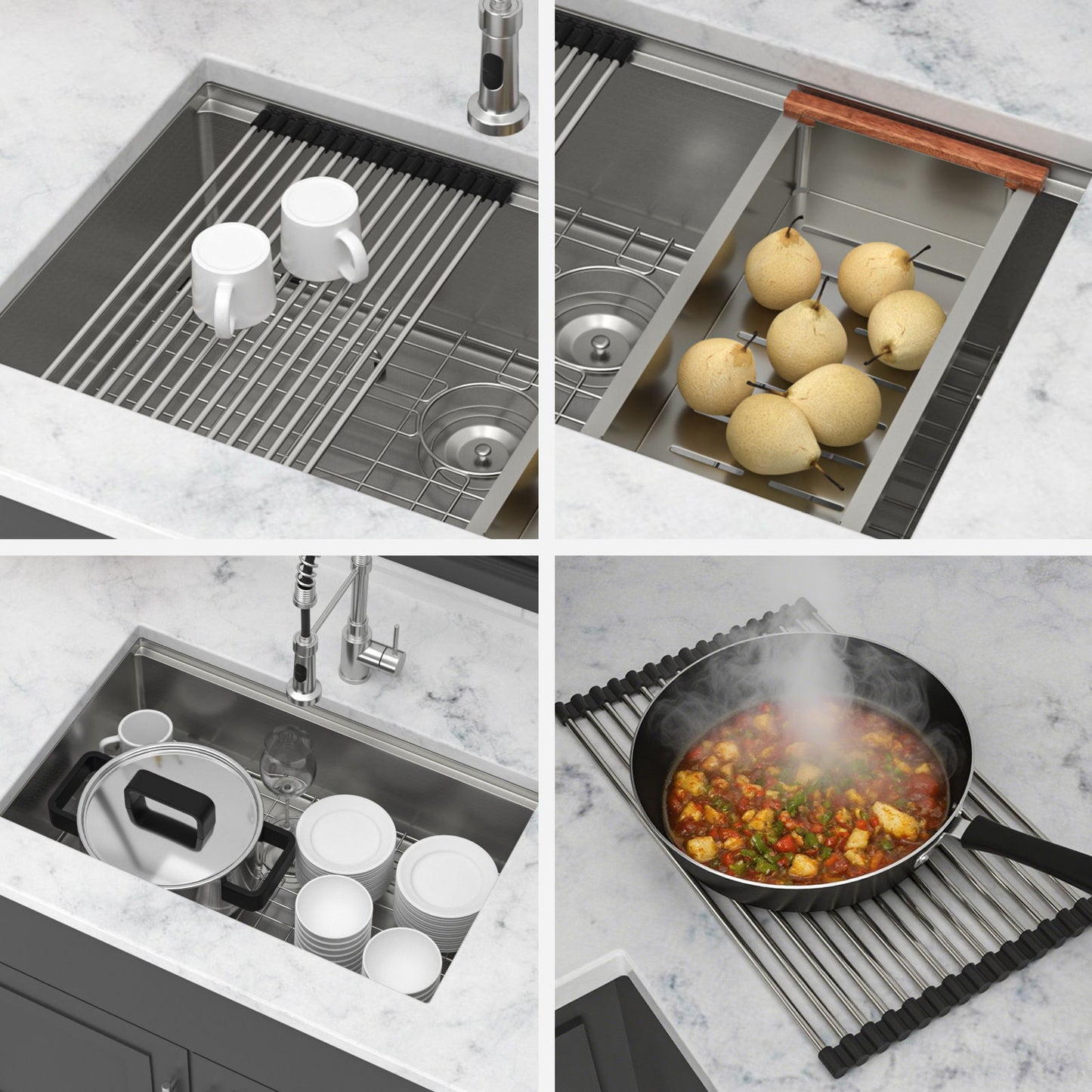 Undermount Workstation Kitchen Sink Stainless Steel Single Bowl