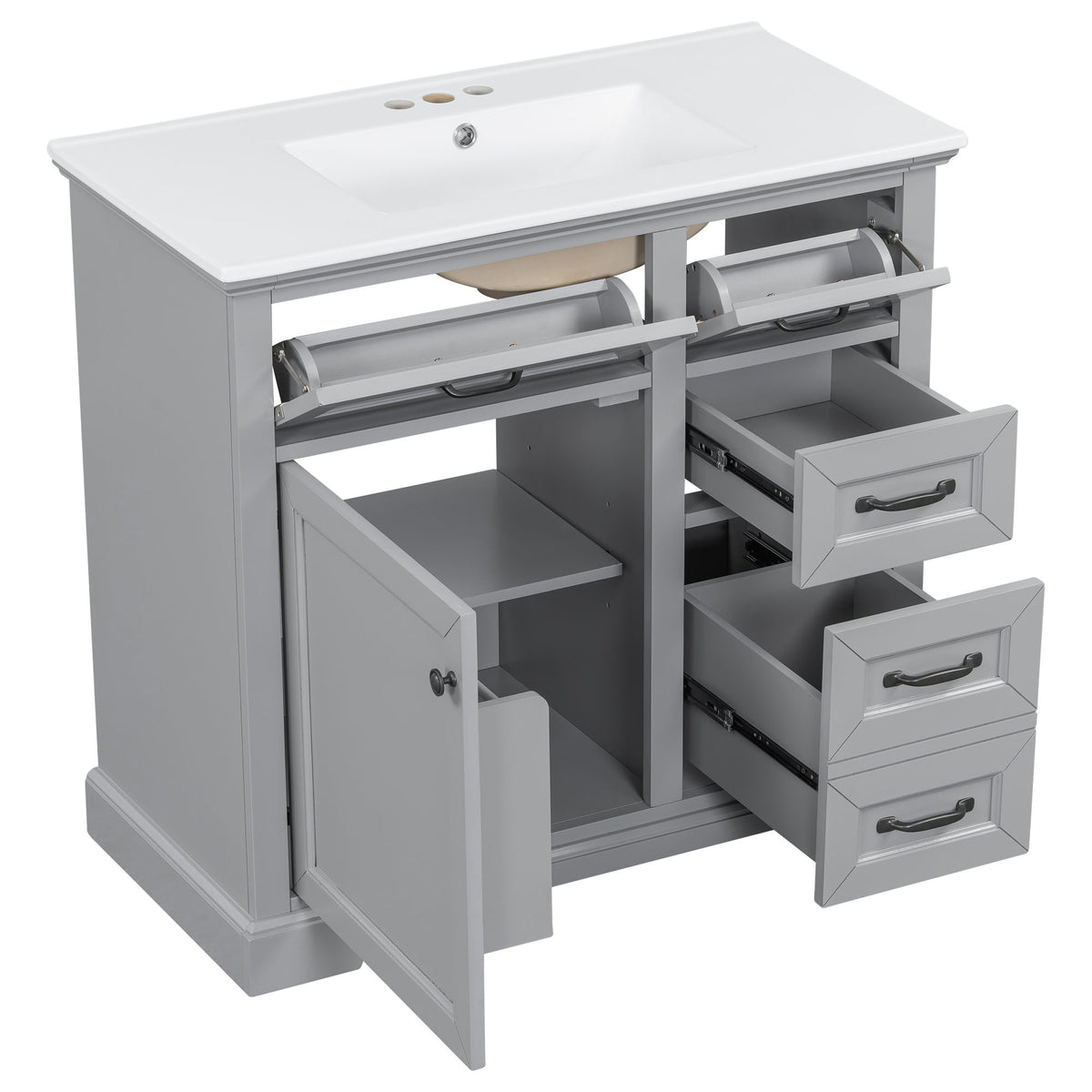 36" Bathroom Vanity With Sink, 2 Tip-Out Drawers, Soft Close Hinges