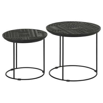 2 Piece Nesting Table With Embossed Tops And Base - Black