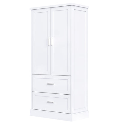 Tall Bathroom Storage Cabinet With 2 Doors And Drawers, Adjustable Shelf