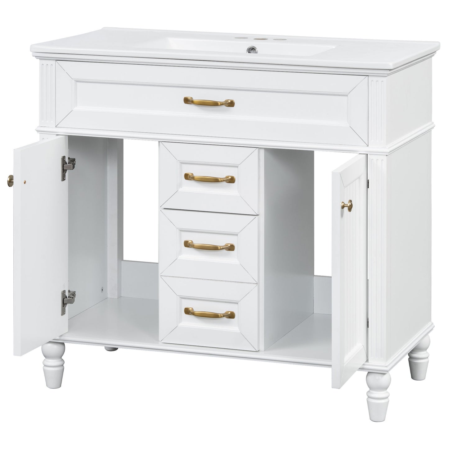 Bathroom Vanity With Sink, Flip-Out Top Drawer, Soft Close Doors, 2 Storage Drawers