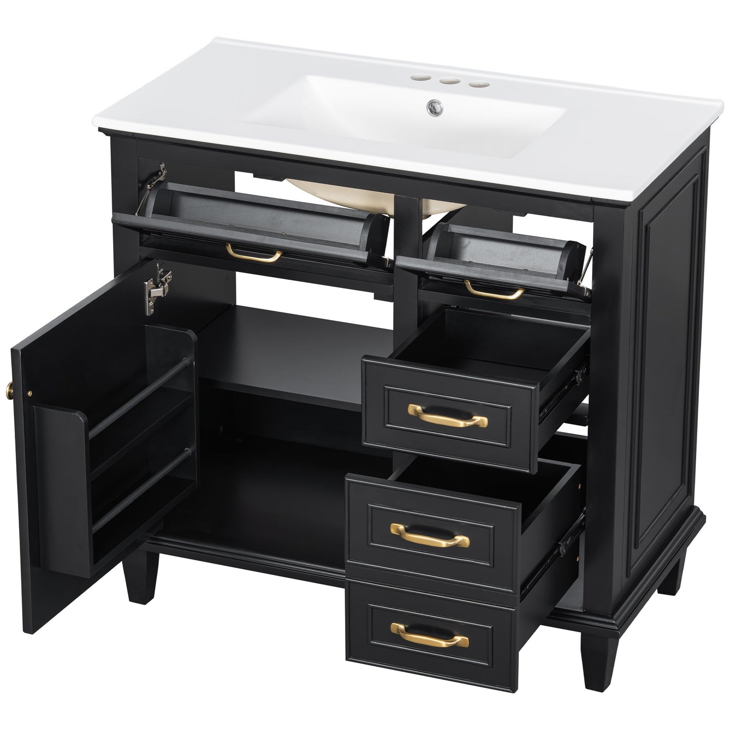 Modern Bathroom Vanity With Sink Top, Flip Drawers, Adjustable Shelf