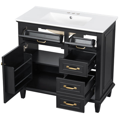 Modern Bathroom Vanity With Sink Top, Flip Drawers, Adjustable Shelf