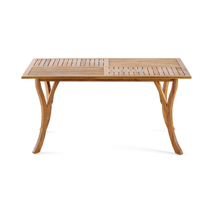 Outdoor Rectangular Table With Curved Legs And Perpendicular Wooden Slats Table Top