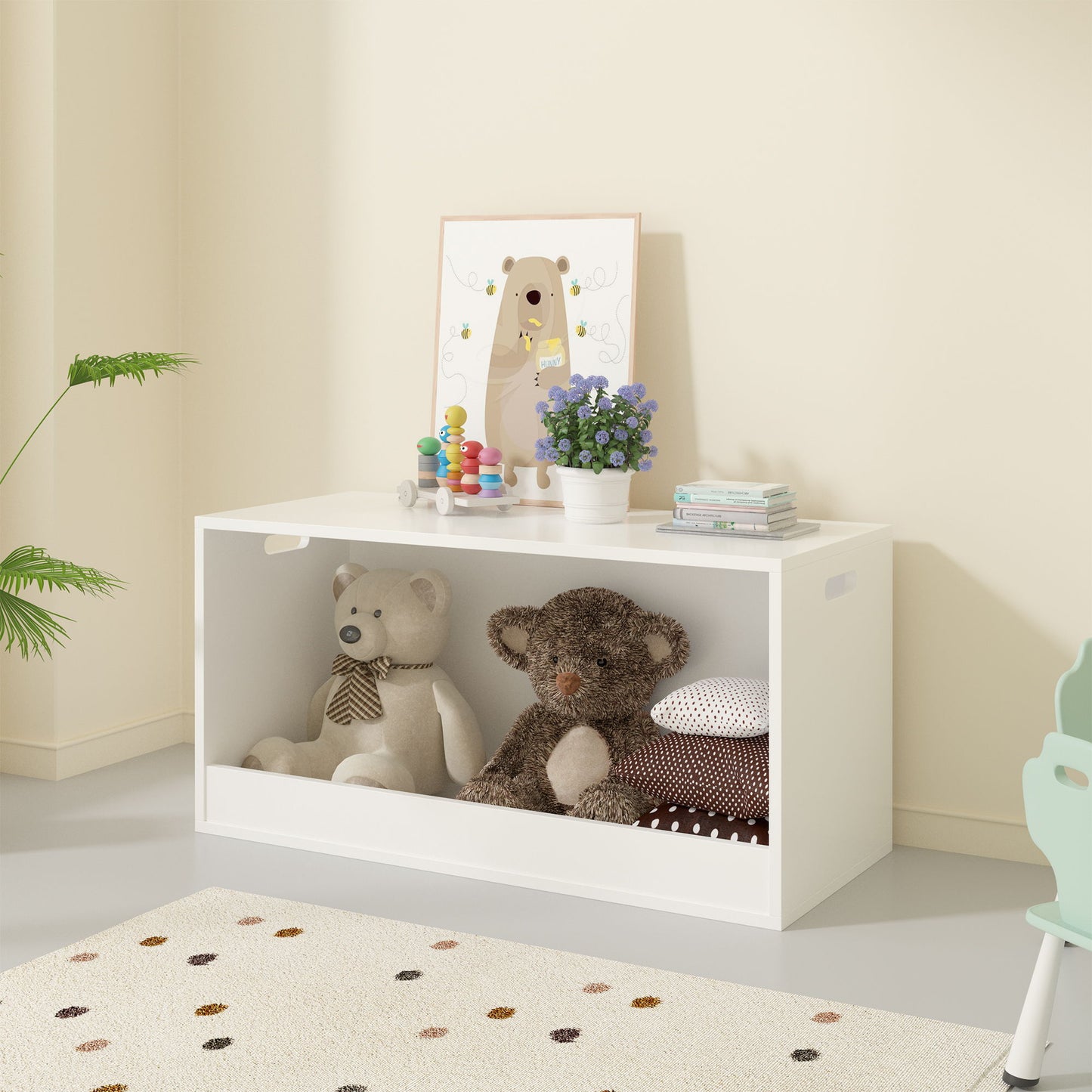 Open Toy Storage Box For Kids, Organizer Bin For Plush Toys, Books - White