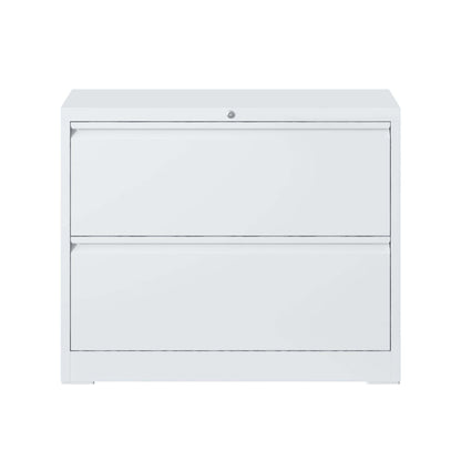 Lateral File Cabinet 2 Drawer, Locking File Cabinet With Anti Tip Interlock, Heavy Duty Storage For Letter / Legal / A4 Files - White