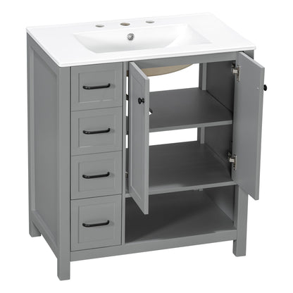 Bathroom Vanity With Sink Top, Bathroom Vanity Cabinet With 2 Doors And 2 Drawers, Open Shelf